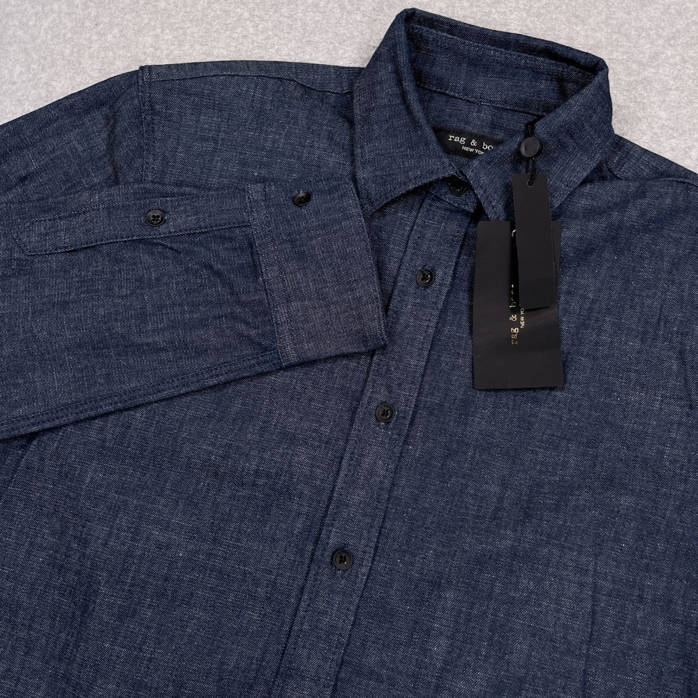 NEW rag & bone x Strom Denim Gus Shirt Womens Medium Dark Indigo Raw Button Up
